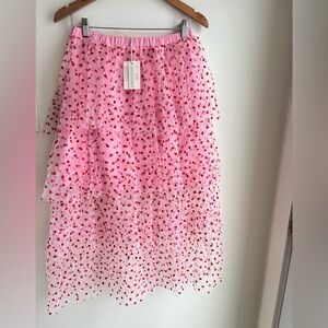 GRACE + EMMA Tiered Tulle Pink with Red Hearts Midi Skirt Size Medium NWT